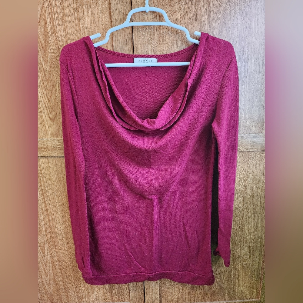 Burgundy Cowl Neck Long Sleeve Top